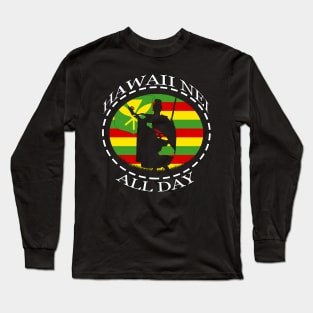 Rising Sun King Kamehameha Kanaka Maoli Flag by Hawaii Nei All Day Long Sleeve T-Shirt